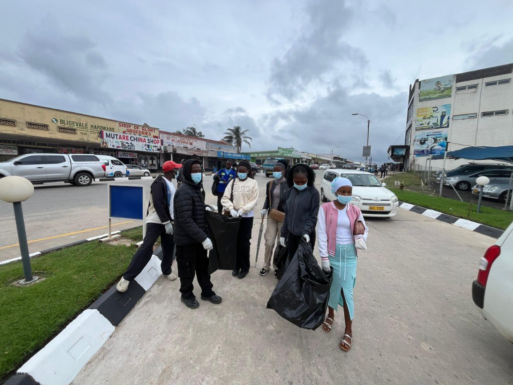 YES Zimbabwe volunteers actively planting a sapling in the field